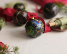 Load image into Gallery viewer, Set of 4 Large Hand Painted Paper Baubles with Silk Ribbon
