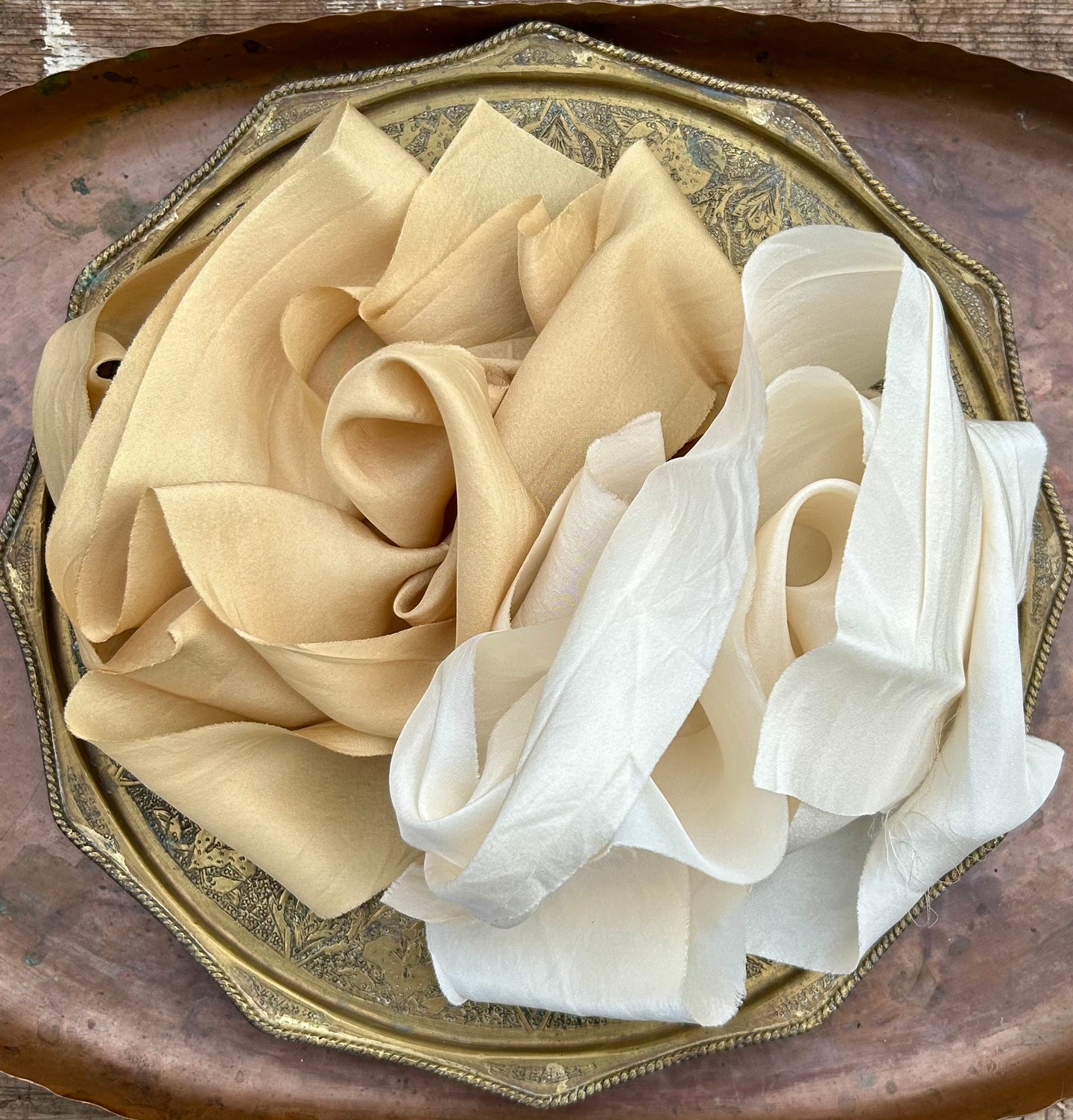 Lot #9 4 metres of botanically dyed silk ribbons