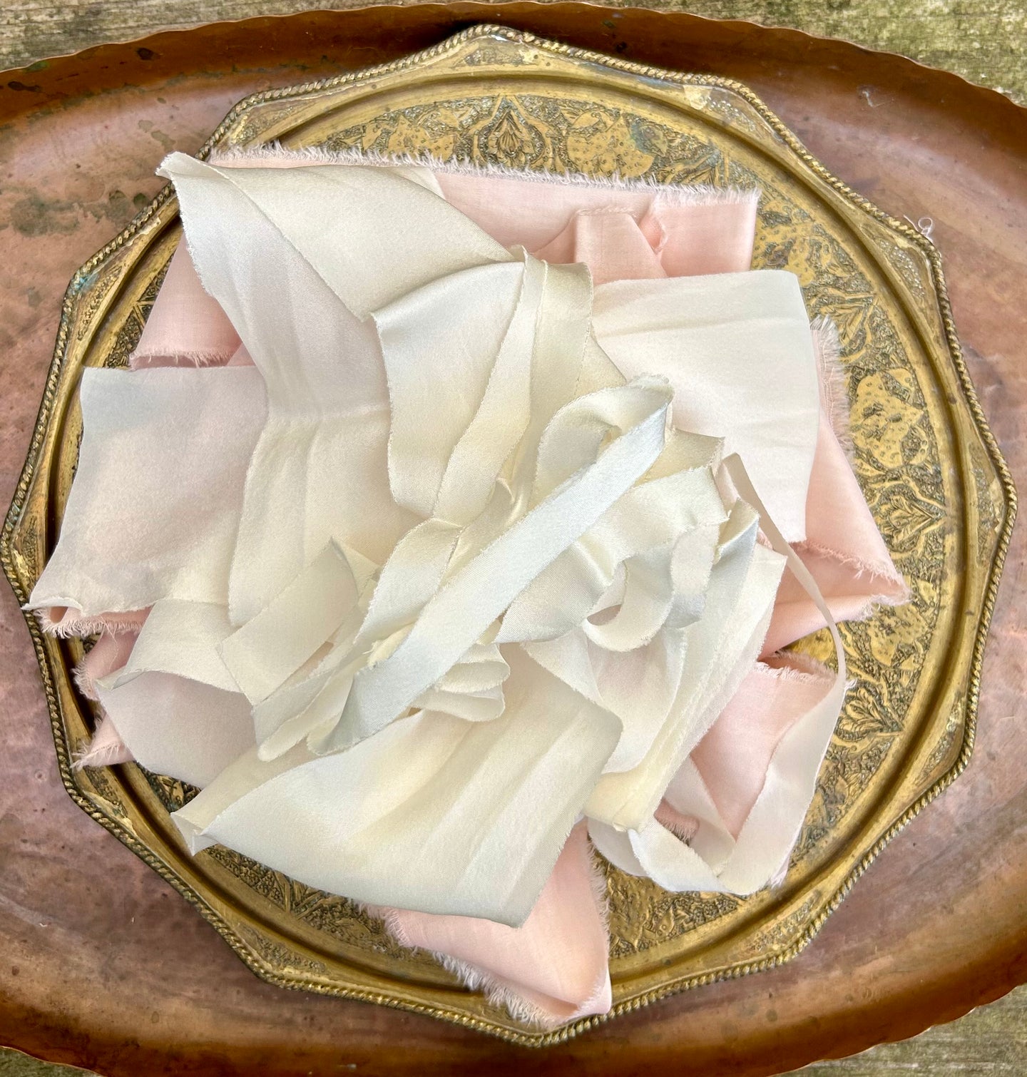 Lot #19 7 metres of botanically dyed silk ribbons