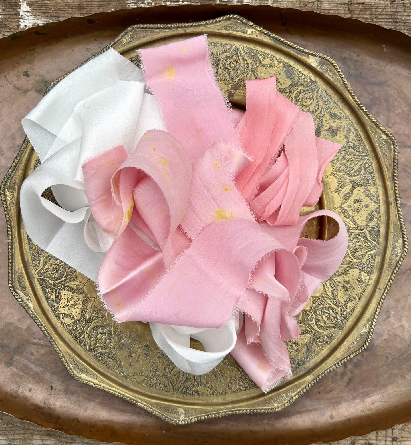 Lot #3b - 4 metres of botanically dyed silk ribbon in pinks